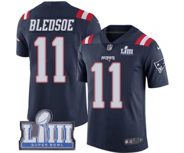 Men's New England Patriots #11 Drew Bledsoe Navy Blue Nike NFL  Rush Vapor Untouchable Super Bowl LIII Bound Limited Jersey