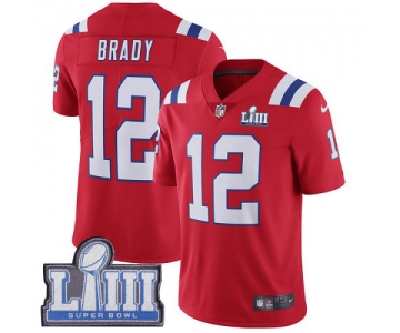Men's New England Patriots #12 Tom Brady Red Nike NFL Alternate Vapor Untouchable Super Bowl LIII Bound Limited Jersey