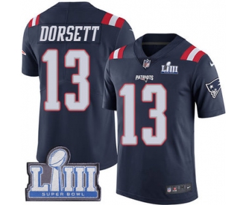 Men's New England Patriots #13 Phillip Dorsett Navy Blue Nike NFL Rush Vapor Untouchable Super Bowl LIII Bound Limited Jersey