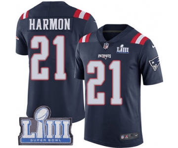 Men's New England Patriots #21 Duron Harmon Navy Blue Nike NFL Rush Vapor Untouchable Super Bowl LIII Bound Limited Jersey