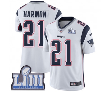 Men's New England Patriots #21 Duron Harmon White Nike NFL Road Vapor Untouchable Super Bowl LIII Bound Limited Jersey