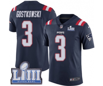 Men's New England Patriots #3 Stephen Gostkowski Navy Blue Nike NFL Rush Vapor Untouchable Super Bowl LIII Bound Limited Jersey