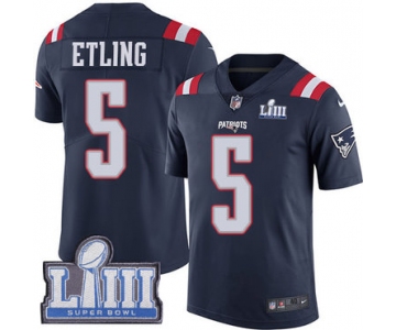 Men's New England Patriots #5 Danny Etling Navy Blue Nike NFL  Rush Vapor Untouchable Super Bowl LIII Bound Limited Jersey