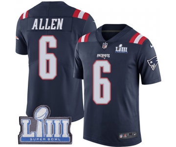 Men's New England Patriots #6 Ryan Allen Navy Blue Nike NFL Rush Vapor Untouchable Super Bowl LIII Bound Limited Jersey
