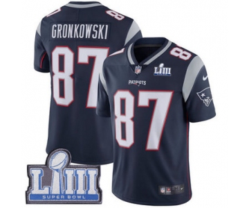 Men's New England Patriots #87 Rob Gronkowski Navy Blue Nike NFL Home Vapor Untouchable Super Bowl LIII Bound Limited Jersey