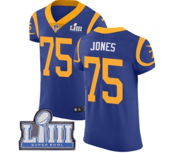 #75 Elite Deacon Jones Royal Blue Nike NFL Alternate Men's Jersey Los Angeles Rams Vapor Untouchable Super Bowl LIII Bound