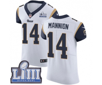 Men's Los Angeles Rams #14 Sean Mannion White Nike NFL Road Vapor Untouchable Super Bowl LIII Bound Elite Jersey