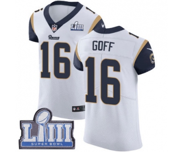 Men's Los Angeles Rams #16 Jared Goff White Nike NFL Road Vapor Untouchable Super Bowl LIII Bound Elite Jersey