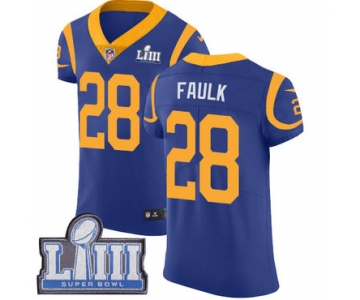 Men's Los Angeles Rams #28 Marshall Faulk Royal Blue Nike NFL Alternate Vapor Untouchable Super Bowl LIII Bound Elite Jersey