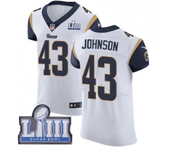Men's Los Angeles Rams #43 John Johnson White Nike NFL Road Vapor Untouchable Super Bowl LIII Bound Elite Jersey