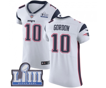 #10 Elite Josh Gordon White Nike NFL Road Men's Jersey New England Patriots Vapor Untouchable Super Bowl LIII Bound