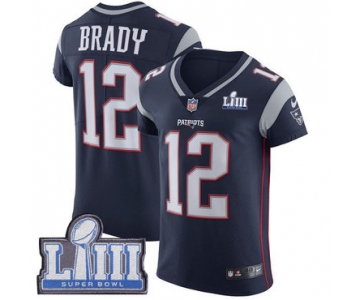 #12 Elite Tom Brady Navy Blue Nike NFL Home Men's Jersey New England Patriots Vapor Untouchable Super Bowl LIII Bound