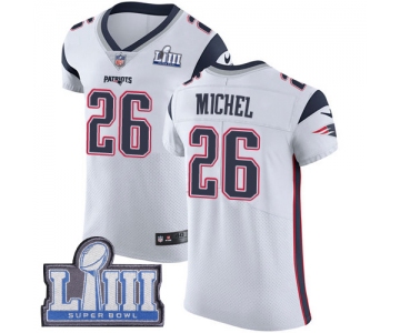 #26 Elite Sony Michel White Nike NFL Road Men's Jersey New England Patriots Vapor Untouchable Super Bowl LIII Bound