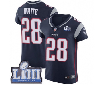 #28 Elite James White Navy Blue Nike NFL Home Men's Jersey New England Patriots Vapor Untouchable Super Bowl LIII Bound