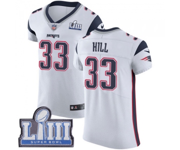 #33 Elite Jeremy Hill White Nike NFL Road Men's Jersey New England Patriots Vapor Untouchable Super Bowl LIII Bound