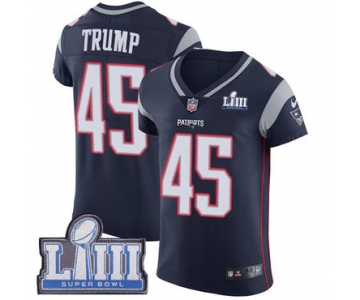#45 Elite Donald Trump Navy Blue Nike NFL Home Men's Jersey New England Patriots Vapor Untouchable Super Bowl LIII Bound