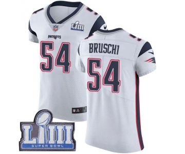 #54 Elite Tedy Bruschi White Nike NFL Road Men's Jersey New England Patriots Vapor Untouchable Super Bowl LIII Bound