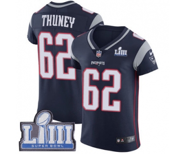 #62 Elite Joe Thuney Navy Blue Nike NFL Home Men's Jersey New England Patriots Vapor Untouchable Super Bowl LIII Bound