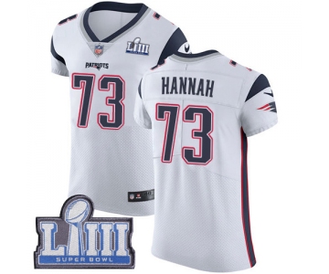 #73 Elite John Hannah White Nike NFL Road Men's Jersey New England Patriots Vapor Untouchable Super Bowl LIII Bound