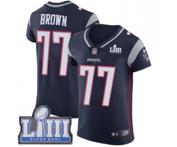 #77 Elite Trent Brown Navy Blue Nike NFL Home Men's Jersey New England Patriots Vapor Untouchable Super Bowl LIII Bound