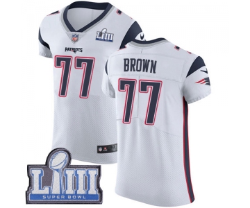 #77 Elite Trent Brown White Nike NFL Road Men's Jersey New England Patriots Vapor Untouchable Super Bowl LIII Bound