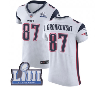 #87 Elite Rob Gronkowski White Nike NFL Road Men's Jersey New England Patriots Vapor Untouchable Super Bowl LIII Bound