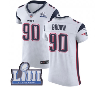 #90 Elite Malcom Brown White Nike NFL Road Men's Jersey New England Patriots Vapor Untouchable Super Bowl LIII Bound