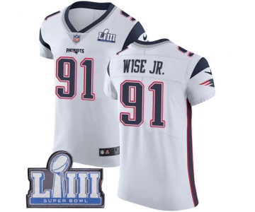 #91 Elite Deatrich Wise Jr White Nike NFL Road Men's Jersey New England Patriots Vapor Untouchable Super Bowl LIII Bound
