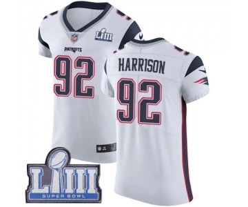 #92 Elite James Harrison White Nike NFL Road Men's Jersey New England Patriots Vapor Untouchable Super Bowl LIII Bound