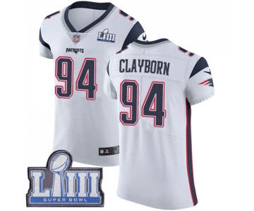 #94 Elite Adrian Clayborn White Nike NFL Road Men's Jersey New England Patriots Vapor Untouchable Super Bowl LIII Bound