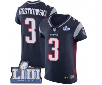 Men's New England Patriots #3 Stephen Gostkowski Navy Blue Nike NFL Home Vapor Untouchable Super Bowl LIII Bound Elite Jersey