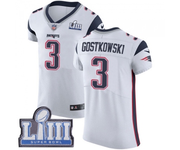 Men's New England Patriots #3 Stephen Gostkowski White Nike NFL Road Vapor Untouchable Super Bowl LIII Bound Elite Jersey