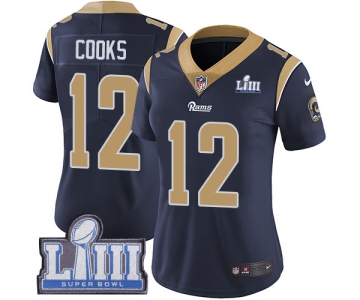 #12 Limited Brandin Cooks Navy Blue Nike NFL Home Women's Jersey Los Angeles Rams Vapor Untouchable Super Bowl LIII Bound