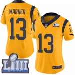 #13 Limited Kurt Warner Gold Nike NFL Women's Jersey Los Angeles Rams Rush Vapor Untouchable Super Bowl LIII Bound