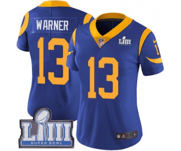 #13 Limited Kurt Warner Royal Blue Nike NFL Alternate Women's Jersey Los Angeles Rams Vapor Untouchable Super Bowl LIII Bound