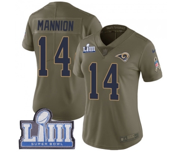 #14 Limited Sean Mannion Olive Nike NFL Women's Jersey Los Angeles Rams 2017 Salute to Service Super Bowl LIII Bound