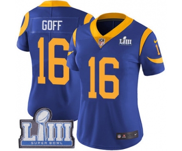 #16 Limited Jared Goff Royal Blue Nike NFL Alternate Women's Jersey Los Angeles Rams Vapor Untouchable Super Bowl LIII Bound