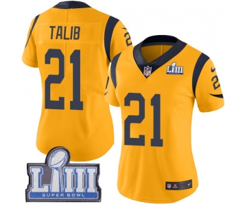 #21 Limited Aqib Talib Gold Nike NFL Women's Jersey Los Angeles Rams Rush Vapor Untouchable Super Bowl LIII Bound