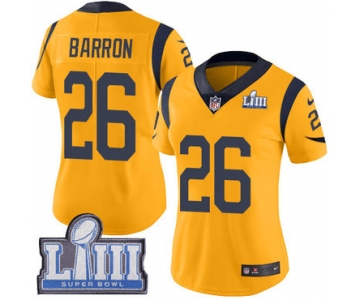 #26 Limited Mark Barron Gold Nike NFL Women's Jersey Los Angeles Rams Rush Vapor Untouchable Super Bowl LIII Bound