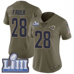 #28 Limited Marshall Faulk Olive Nike NFL Women's Jersey Los Angeles Rams 2017 Salute to Service Super Bowl LIII Bound