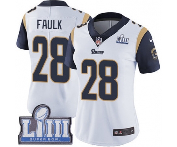 #28 Limited Marshall Faulk White Nike NFL Road Women's Jersey Los Angeles Rams Vapor Untouchable Super Bowl LIII Bound