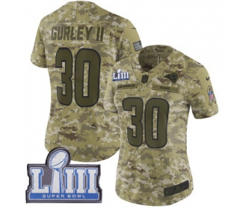 #30 Limited Todd Gurley Camo Nike NFL Women's Jersey Los Angeles Rams 2018 Salute to Service Super Bowl LIII Bound