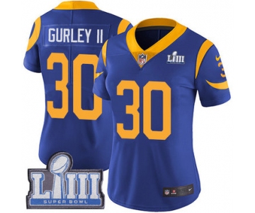 #30 Limited Todd Gurley Royal Blue Nike NFL Alternate Women's Jersey Los Angeles Rams Vapor Untouchable Super Bowl LIII Bound