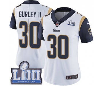 #30 Limited Todd Gurley White Nike NFL Road Women's Jersey Los Angeles Rams Vapor Untouchable Super Bowl LIII Bound