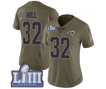 #32 Limited Troy Hill Olive Nike NFL Women's Jersey Los Angeles Rams 2017 Salute to Service Super Bowl LIII Bound