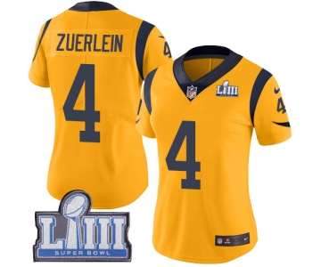#4 Limited Greg Zuerlein Gold Nike NFL Women's Jersey Los Angeles Rams Rush Vapor Untouchable Super Bowl LIII Bound