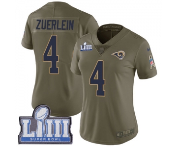 #4 Limited Greg Zuerlein Olive Nike NFL Women's Jersey Los Angeles Rams 2017 Salute to Service Super Bowl LIII Bound