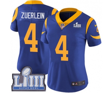 #4 Limited Greg Zuerlein Royal Blue Nike NFL Alternate Women's Jersey Los Angeles Rams Vapor Untouchable Super Bowl LIII Bound