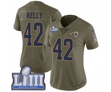 #42 Limited John Kelly Olive Nike NFL Women's Jersey Los Angeles Rams 2017 Salute to Service Super Bowl LIII Bound