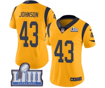 #43 Limited John Johnson Gold Nike NFL Women's Jersey Los Angeles Rams Rush Vapor Untouchable Super Bowl LIII Bound